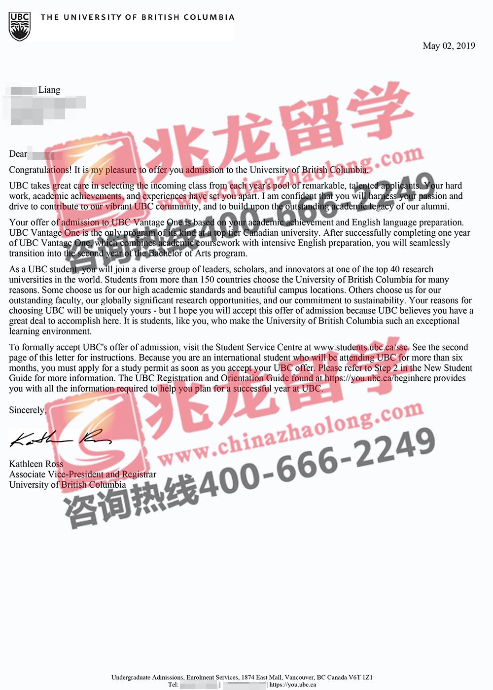 梁zhijie加拿大英属哥伦比亚大学国际大一课程offer-兆龙留学.jpg